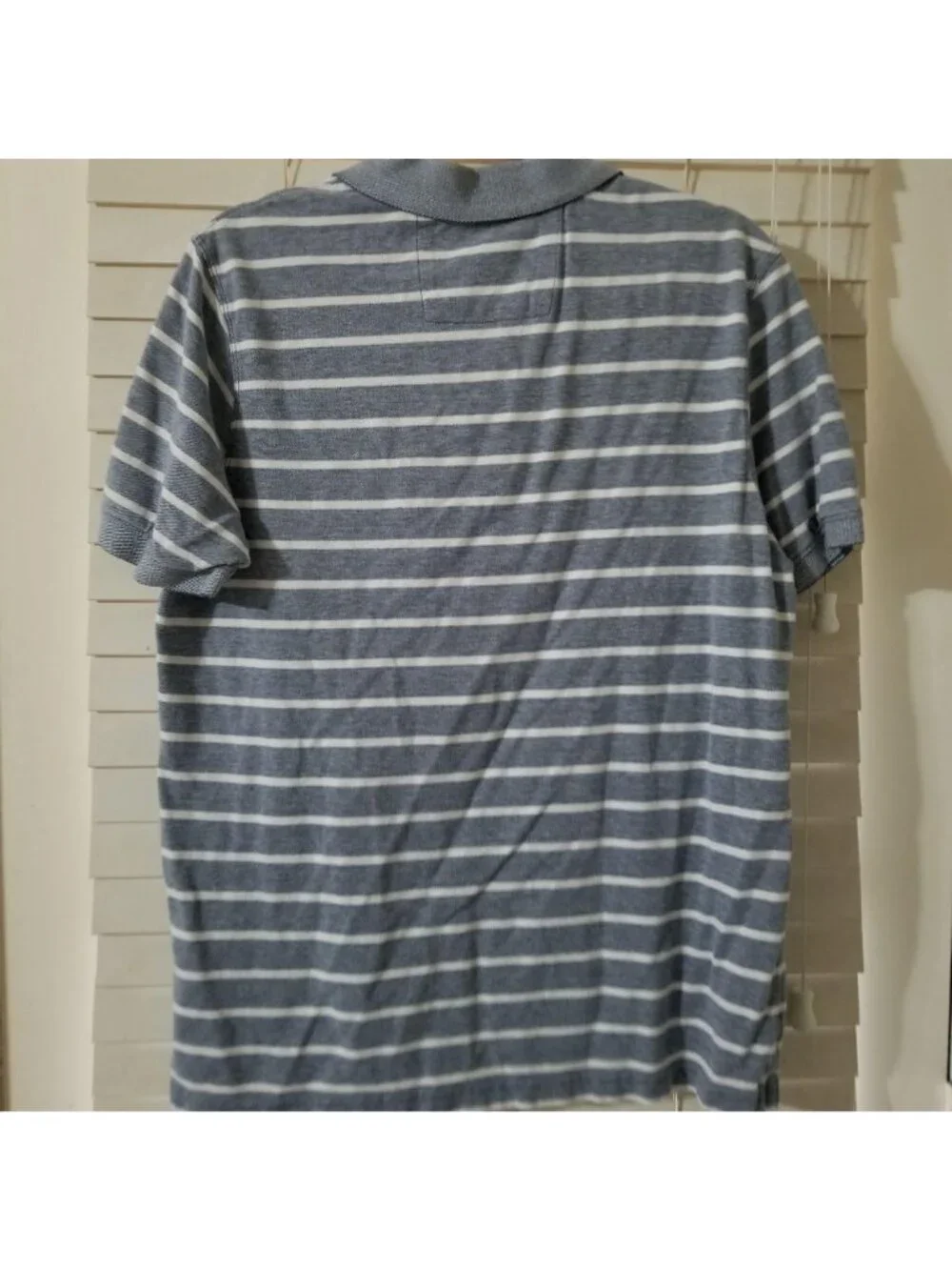 Banana Republic Mens Gray & White Striped Polo Shirt Size Large 100% Cotton Shor